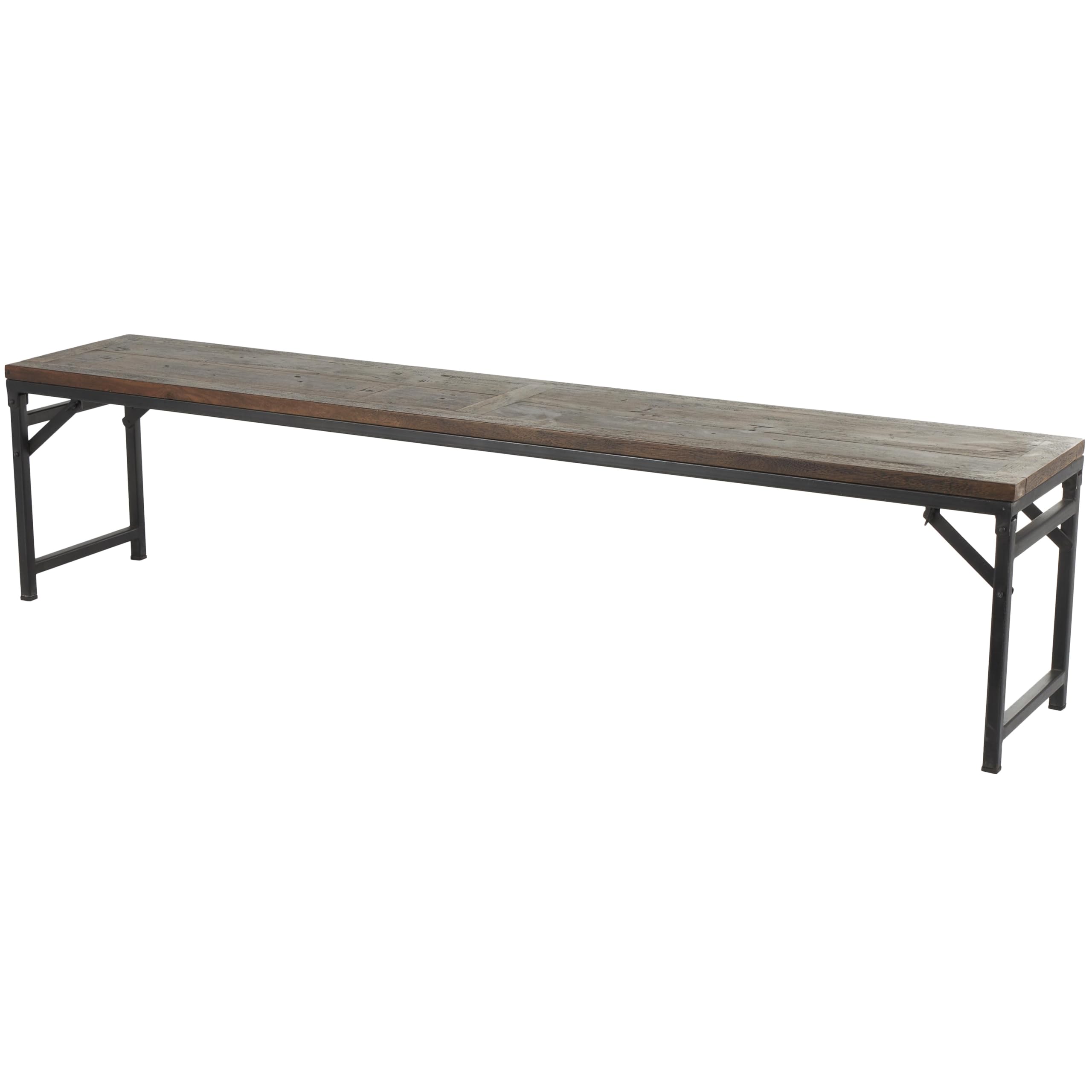 Deco 79 Teak Wood Home Bench Long Entryway Bench with Black Metal Legs, Bedroom Bench 78