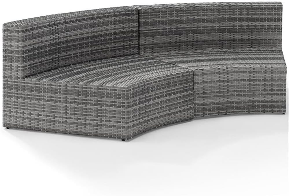 Outdoor Wicker Curved Patio Sectional Sofa, 83 in Wide, Gray Resin Wicker, All-Weather Cushions, Powder-Coated Steel Frame, 3-Person Seating, Modern Design for Backyard or Patio Use