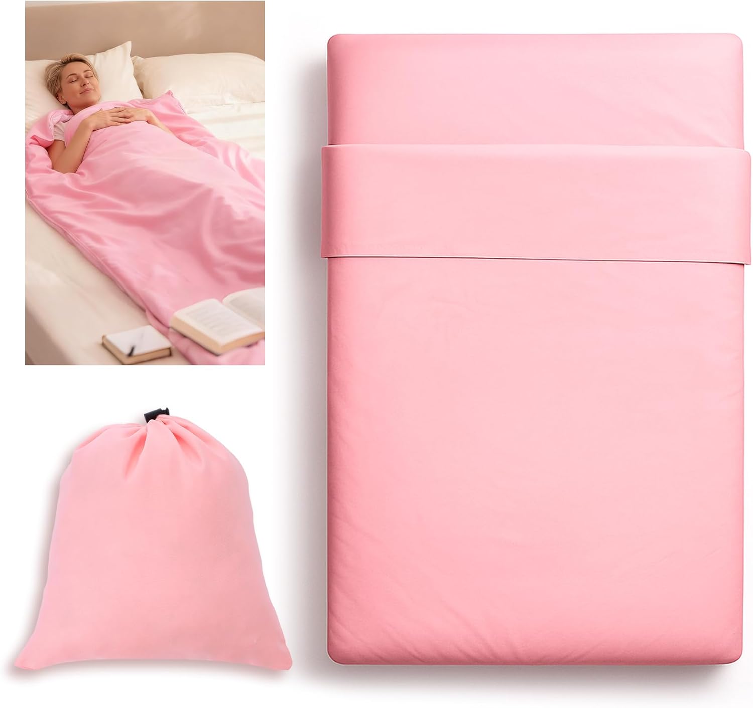 Self Tan Sleep Sack Travel Body Self Tanners Breathable Adult Sleep Sack Lightweight Adult Sheet Protector Reusable Sleeping Bag for Bed Travel Camping Hotel Business Trip (Pink)