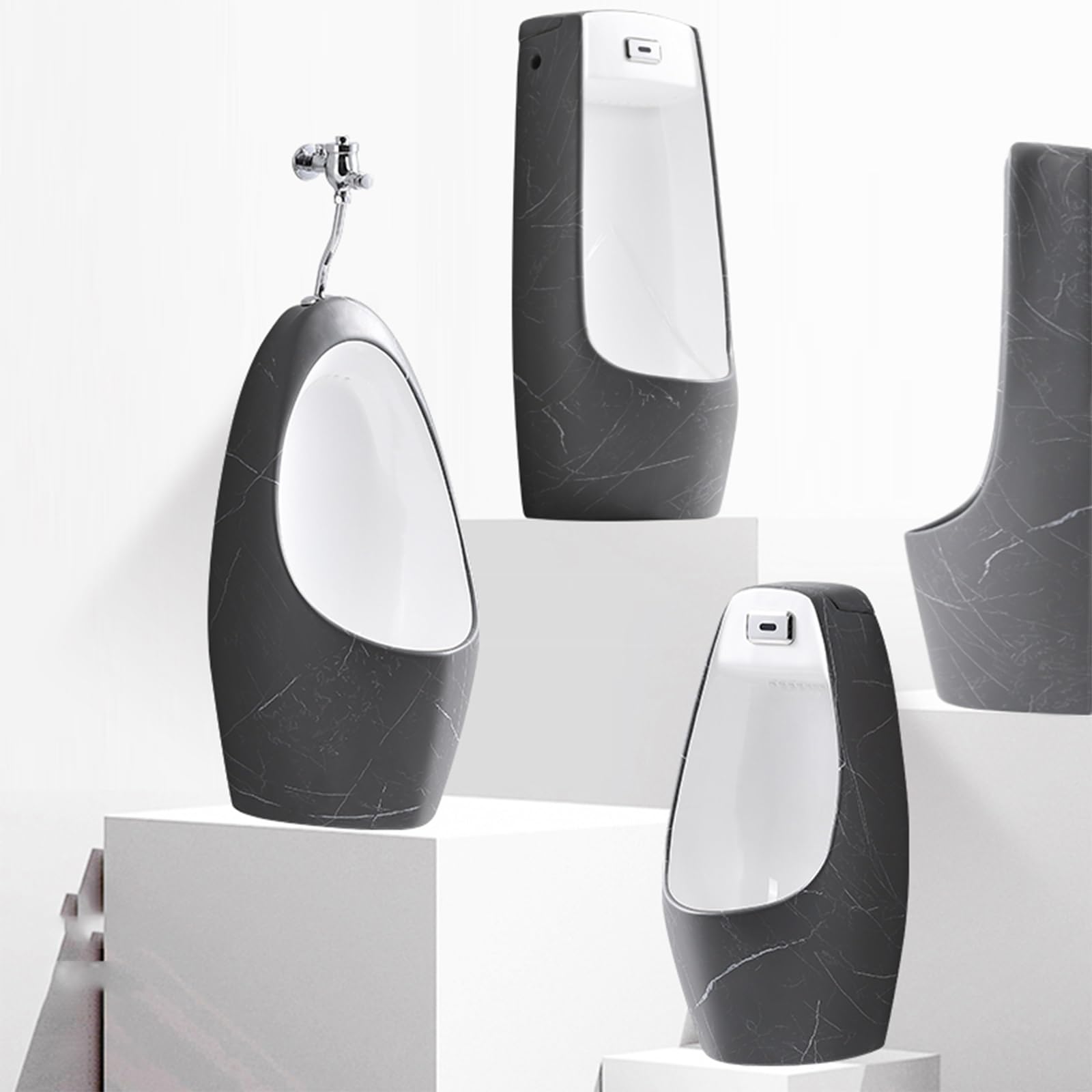 Pisuary Stojące dla Mężczyzn, Odporne na Rozlanie, Inteligentne Spłukiwanie Indukcyjne, do łazienek i Toalet Rodzinnych, Materiał Ceramiczny, Kolor Szary