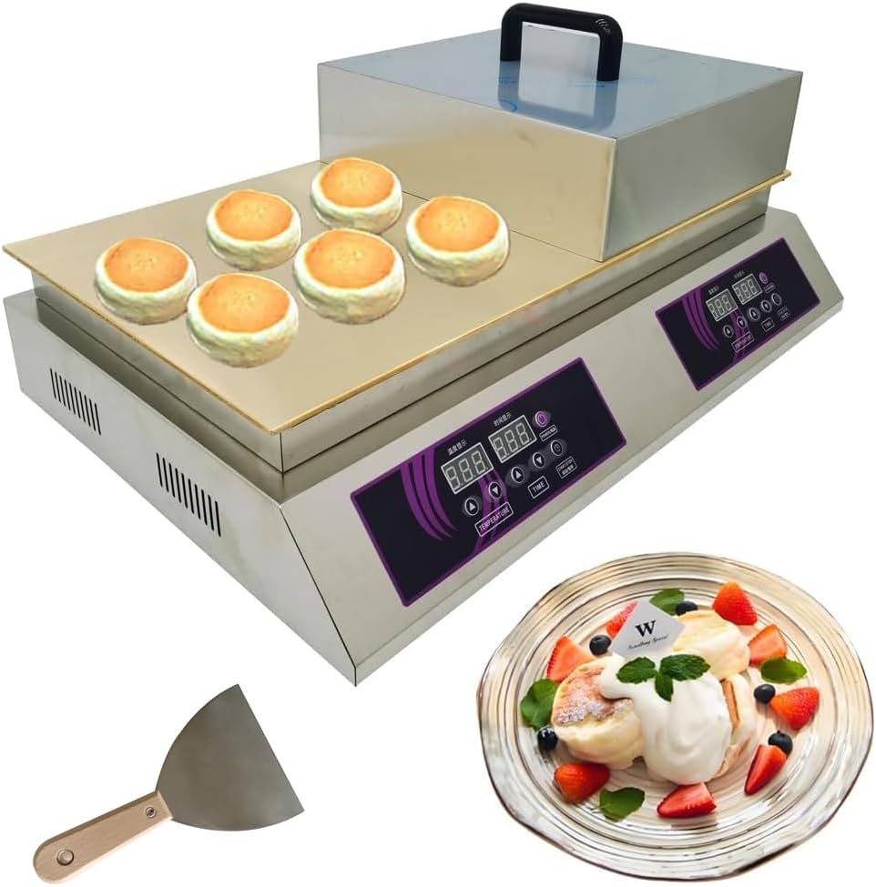 Electric Souffle Maker & Dorayaki Baker Stainless Steel with Double Pure Copper Plates 110V 60-240°C Commercial Grade Souffle Pancake & Muffin Griddle Machine Digital Display