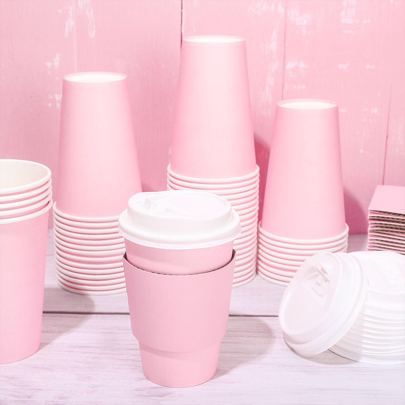 Tasses à Café Jetables JarThenaAMCS - Lot De 100 Avec Couvercles Cœur Rouge/rose, 473 Ml