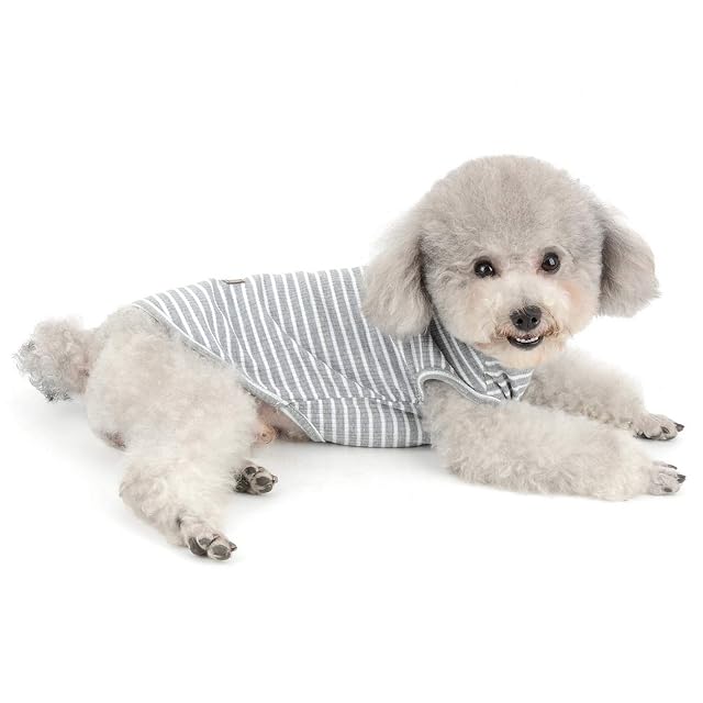 Foto 8 de 8 de SELMAI Camisetas para Perros Pequeña Camiseta para Gatos Moda Rayas Suave Algodón Manga Corta Camiseta…