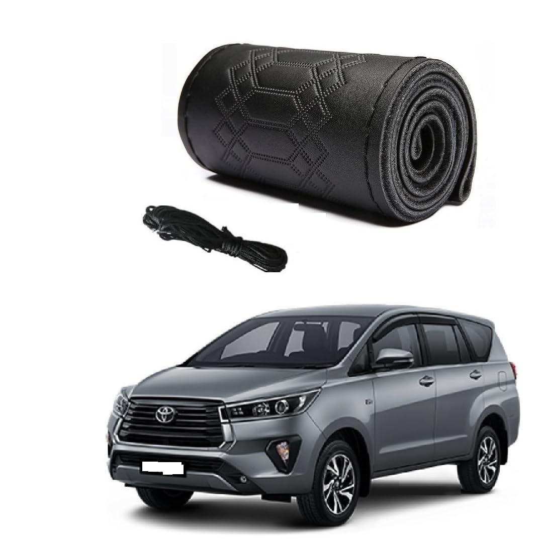 Car Steering Wheel Cover with Needle Thread Leather Sleeve Anti-Slip Breathable Full Black Color Suitable for Toyota Innova Crysta-image-31