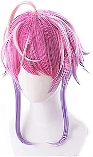HBYLEE - Peluca de anime cosplay Ramuda Amemura Cosplay peluca para mujer, disfraz de Halloween, fiesta, Anime Pelucas con flequillo rosa lila Ombre peluca + gorra[Color: One Color]
