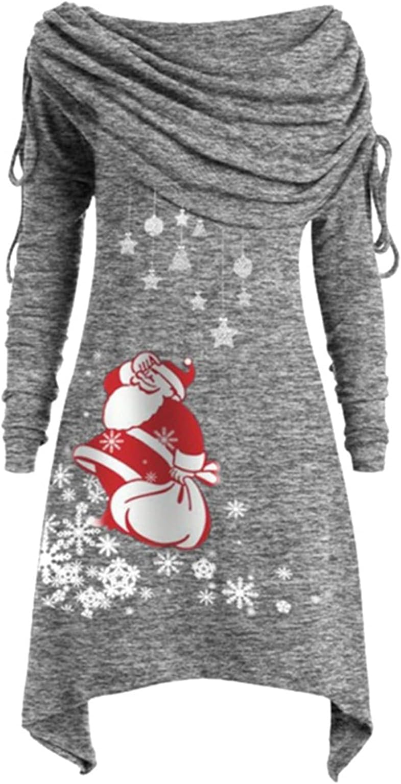 AMhomelyWomens Christmas Tunic Shift Dress Ladies Jumper Long Sleeve Casual Pullover Sweatshirt Mini Dress Long Tops