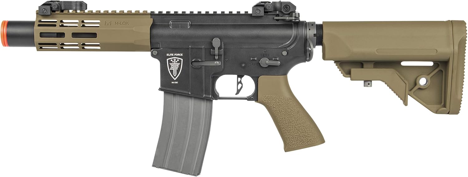 Elite Force M4 AEG Automatic 6mm BB Rifle Airsoft Gun, CQC, Black/Tan