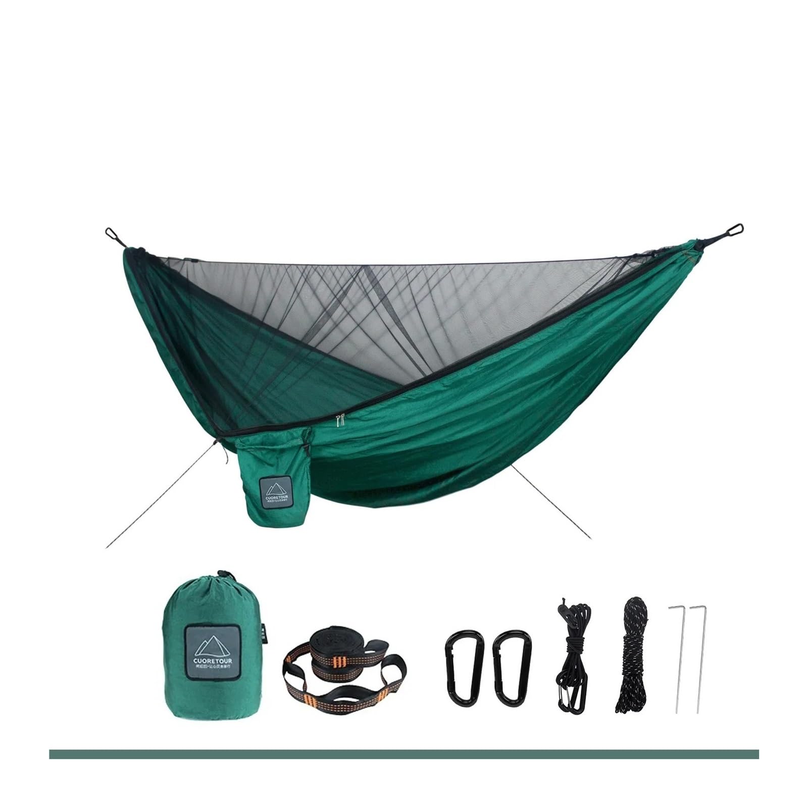 Moskitiera ogrodowa, Przenośny hamak z baldachimem i do powieszenia na łóżku Multicolor Camp Travel(Dark Green)