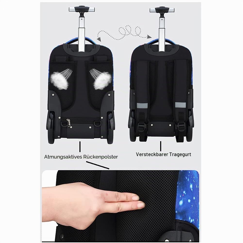 Schulrucksack mit Rädern, Schulrucksack für Kinder, mit großem Fassungsvermögen, Kinderkoffer, Trolleybox