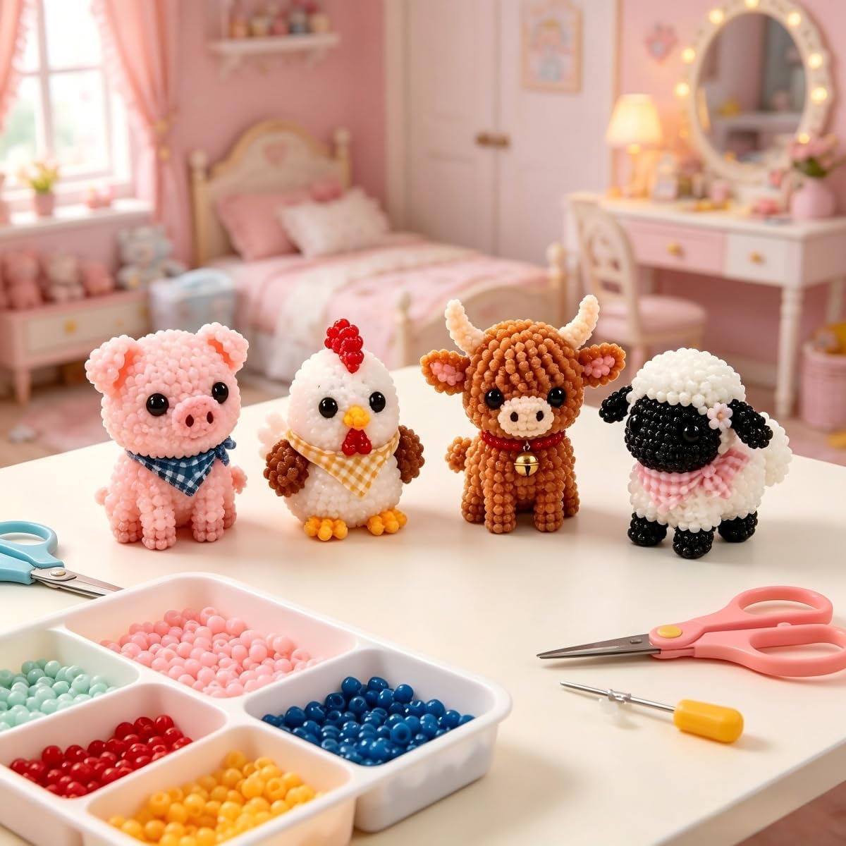Tiny 3D Beaded Animal DIY Kit,Cute Bird & Animal Beading Craft Set-C image 3
