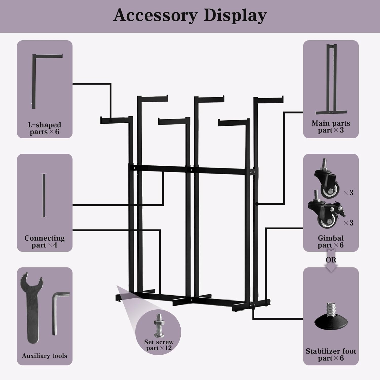 Clothing Racks - Heavy Duty Garment Racks Metal for Retail Display Hanging Clothes, Rolling Black Commercial Clothing Display Rack Stand with Wheels (6 Arm,Black) - Image 5