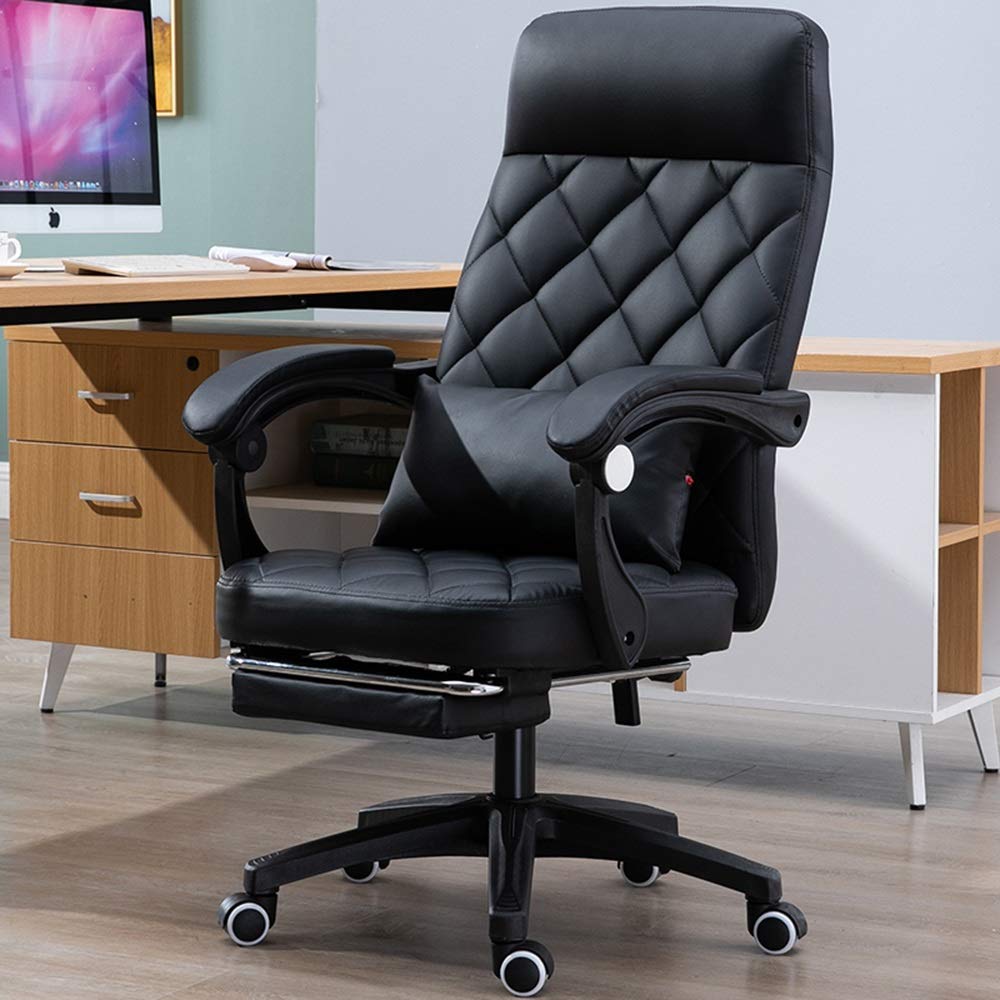 Ergonomiczne krzesło biurowe z wysokim oparciem z regulowanym podparciem lędźwiowym i podnóżkiem do wygodnego siedzenia i grania