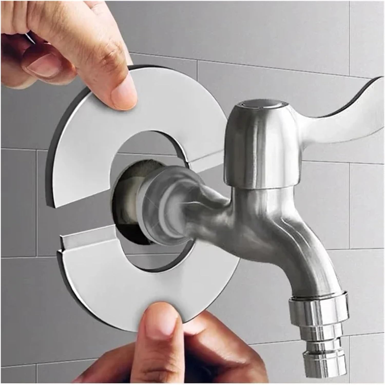 Wall Split Flange 10 PCS Stainless Steel Angle Valve Water Pipe Heating Faucet Round Opening Cover(C)