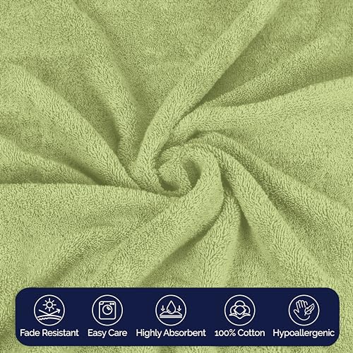 Image of Elegant Comfort Premium Cotton 8-Piece Towel Set, Includes 4 Washcloths, 2 Hand Towels and 2 Bath Towels, 100% Turkish Cotton - Highly Absorbent and Super Soft Towels for Bathroom, Sage