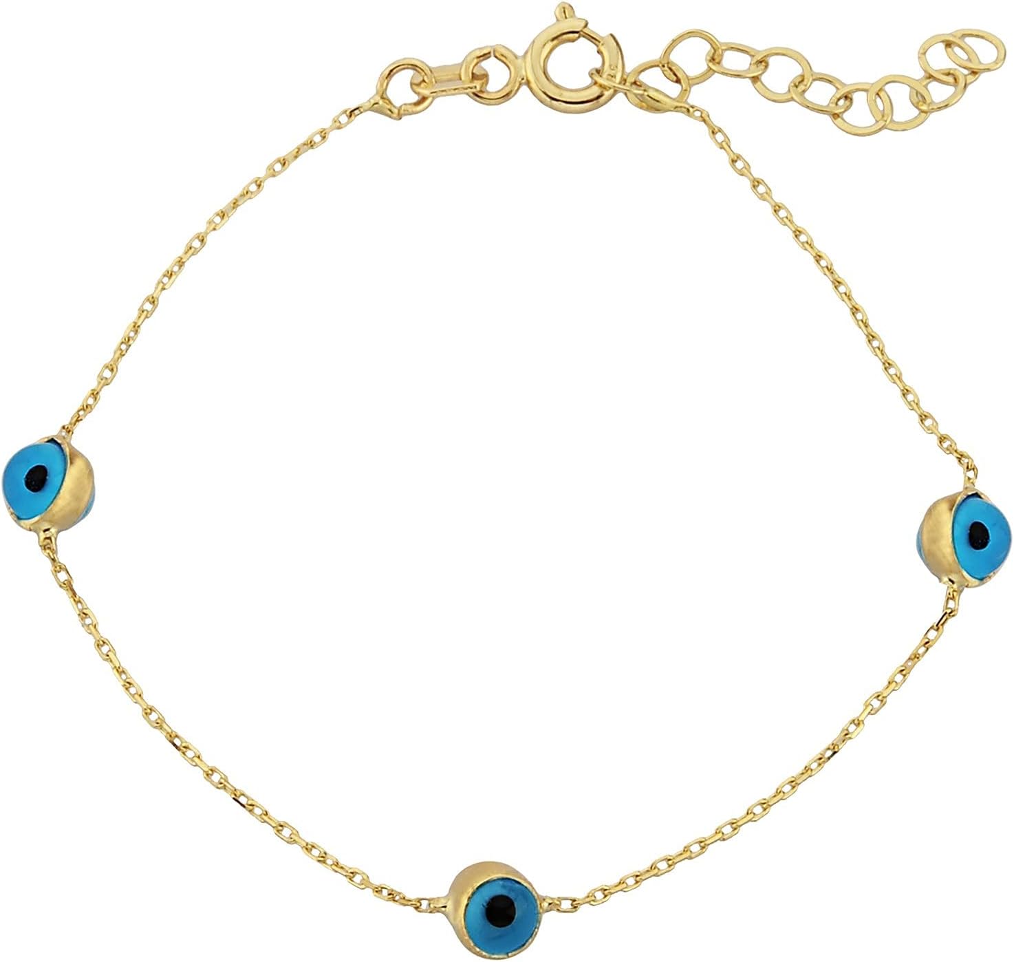 14K Real Solid Gold Two Sided Evil Eye Bracelet for Kids Teens Girls | Dainty Turkish Evil Eye Bracelets for Birthday Gift