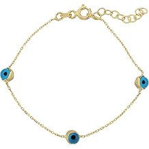 14K Real Solid Gold Two Sided Evil Eye Bracelet for Kids Teens Girls | Dainty Turkish Evil Eye Bracelets for Birthday Gift