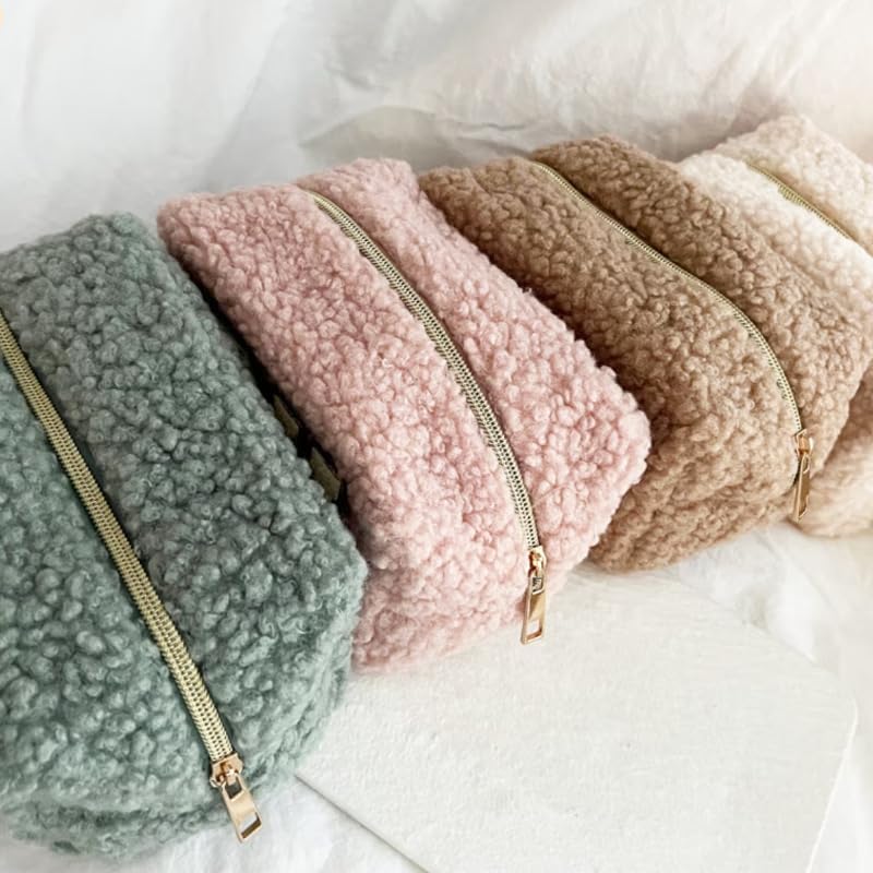 Miniatura 5 de Bolsa de maquillaje con colores macarrón, bolsa de maquillaje preparada, bonita funda de maquillaje Kawaii peluda, bolsa de viaje para cosméticos