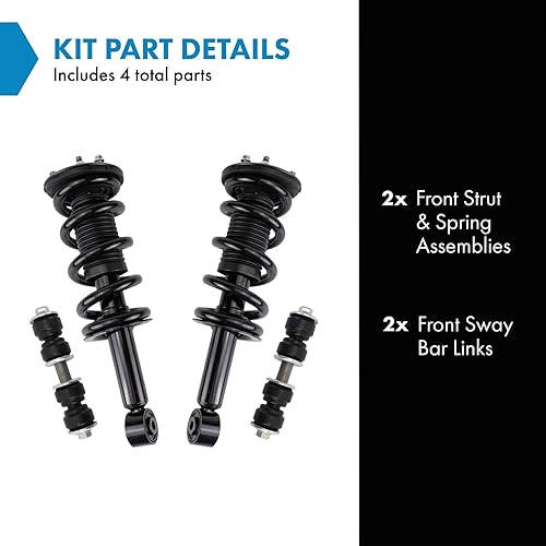 Miniatura 565 de TRQ Kit de suspensión delantera, conjunto de amortiguadores y resortes, barra estabilizadora, enlace estabilizador compatible con Chevrolet