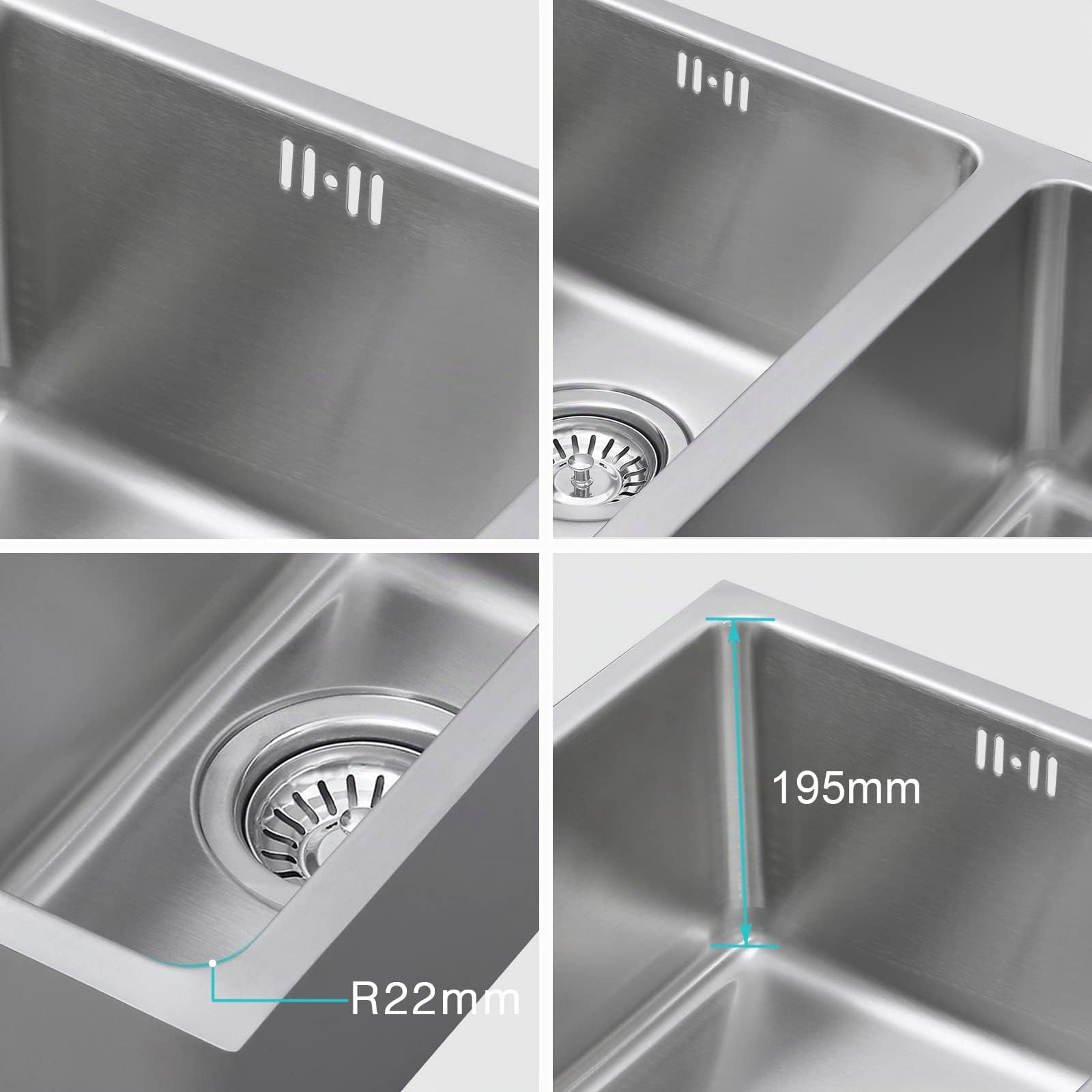 Fregadero de cocina 1,5 senos Acero Inoxidable bajo encimera con colador