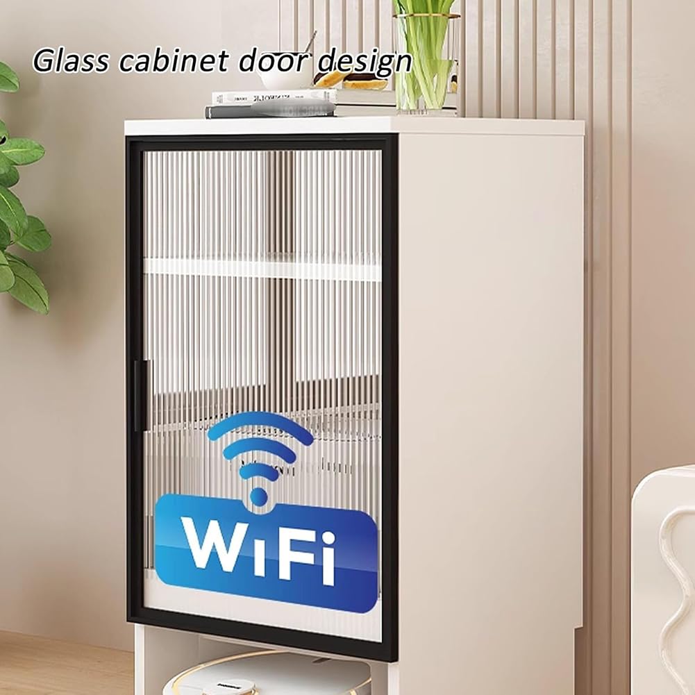 Gabinete De Almacenamiento De Vacío Para Robot Móvil, Gabinete De Soporte Para Robot De Vacío Con Puertas De Vidrio, Mesa Auxiliar De Varios Niveles Para Sala De Estar