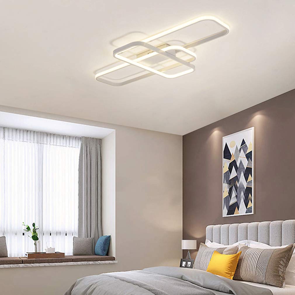 Plafonnier LED Salon Chambre à Coucher Design Plafonniers Dimmable Avec Télécommande Salon Luminaire Moderne Carré Plafonnier Pour Salle à Manger Chambre à Coucher Bureau (Blanc, L70CM)