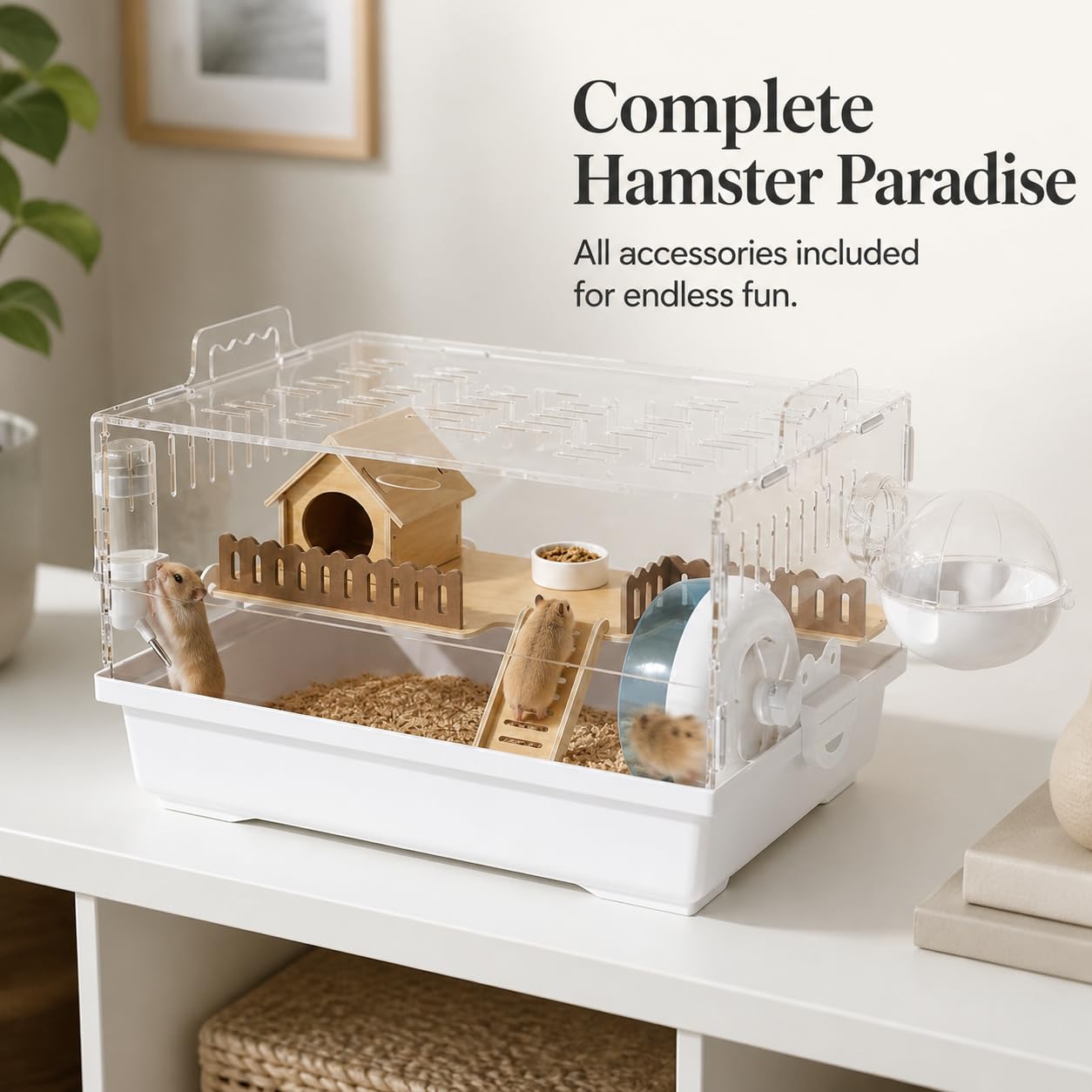Hamstkäfig 2 Etagen aus, Weiß, 9-teiliges Set, Weiß