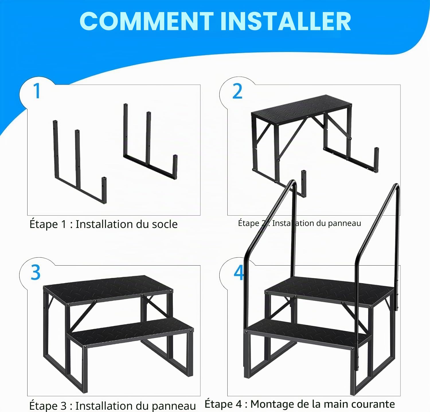 Escabeau 2 Marches avec 2 Main Courante, Marchepied Antidérapant en Acier pour Caravane Escabot de Piscine, Escabeaux Portable pour Camping-Cars à Cinq Roues, Escabeau de Ménage Outdoor RV Marchepied
