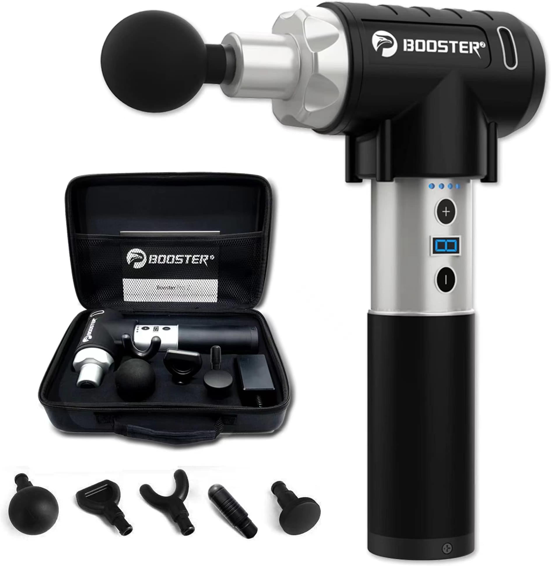 BOOSTERPro 2 Percussion Massage Therapy Massage Gun: Quiet + Powerful. Vibrating deep Tissue Ball Head, Deep Tissue Massage Gun, Latest Noise Reduction Technology