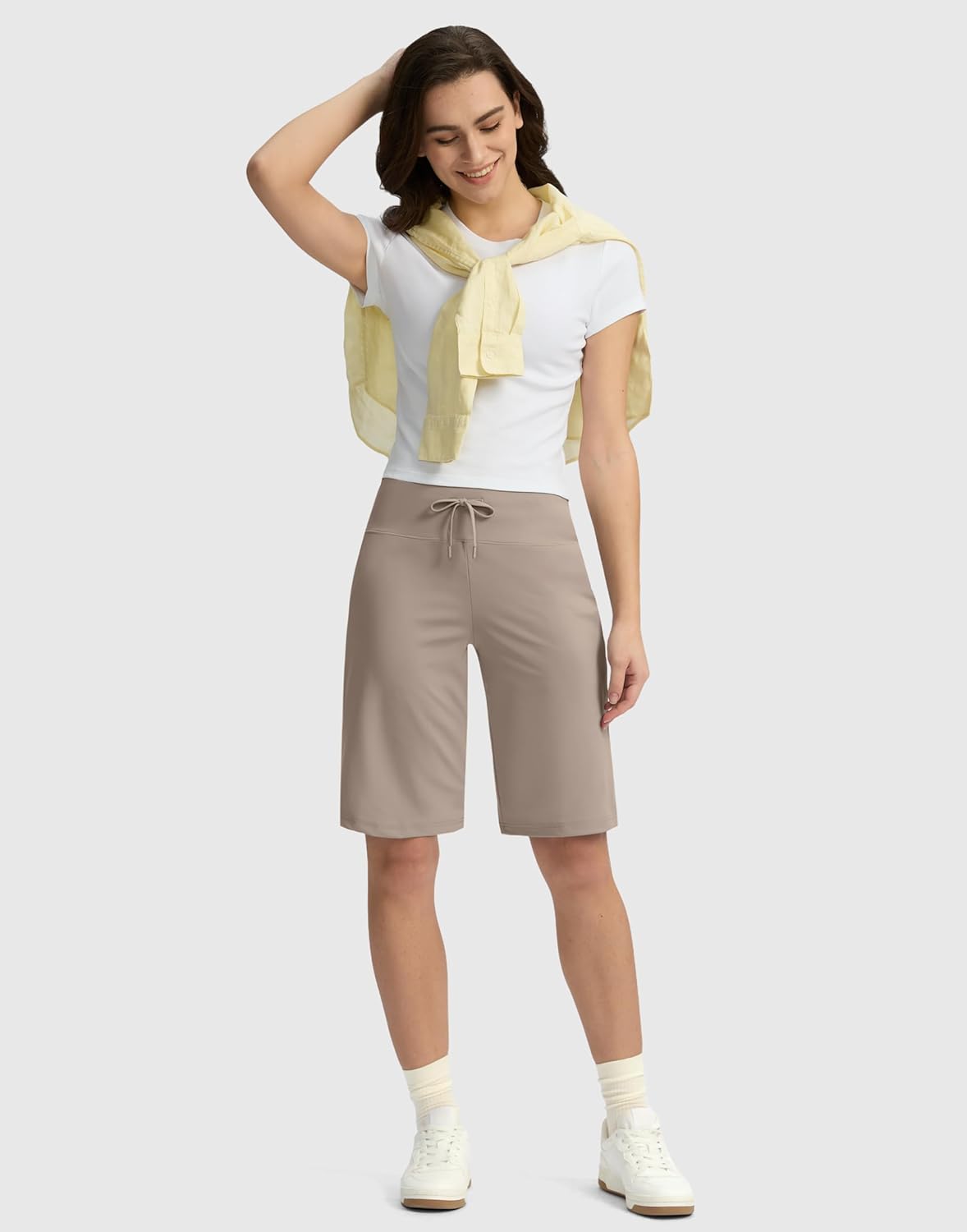 G Gradual Women's Bermuda Shorts with Pockets 11" Knee Length Stretch Comfy Drawstring Long Shorts for Women Summer Walking - Image 7