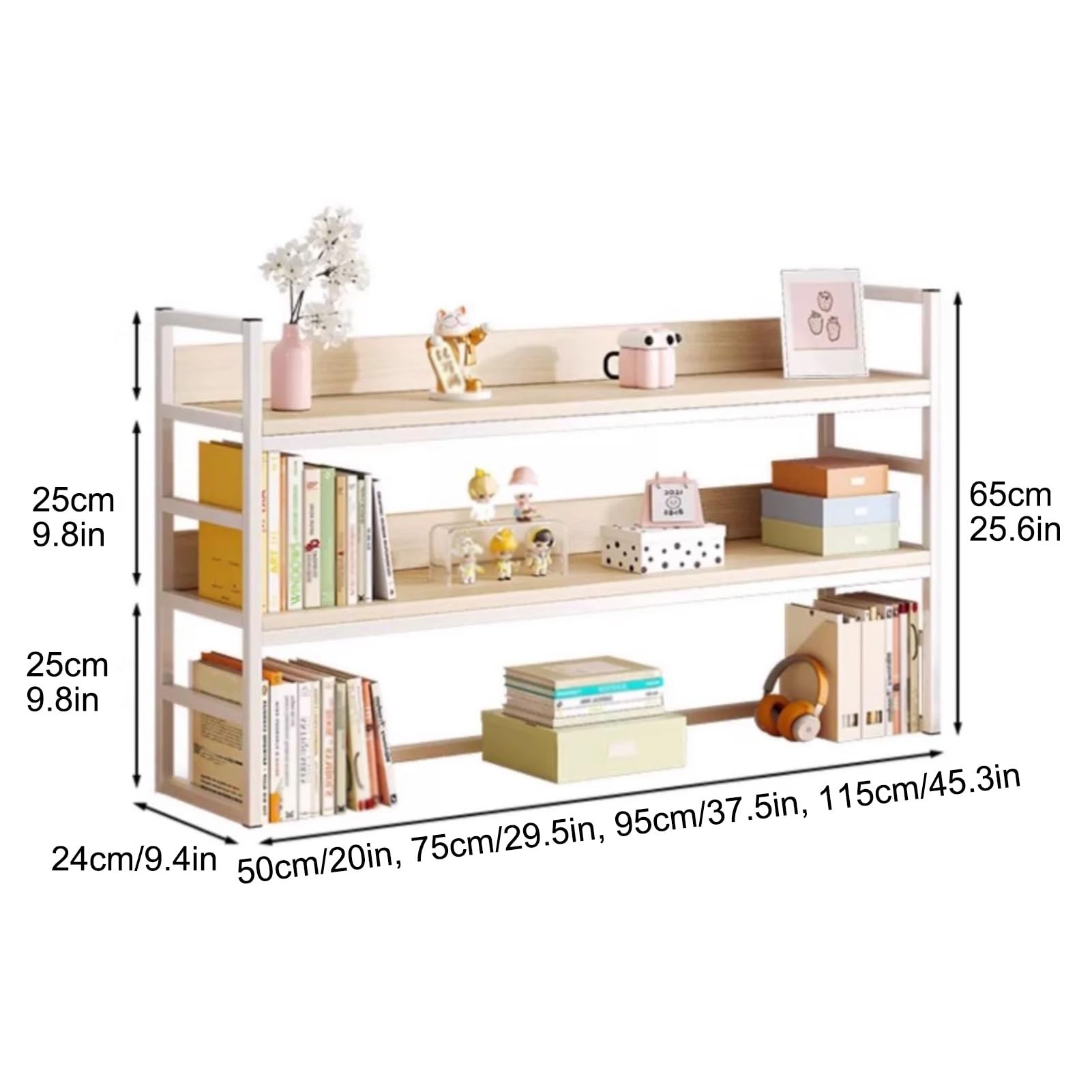 Schreibtisch-Organizer-Regal, Thekenaufsatz mit 2 Ablagen für Computertische, zur Aufbewahrung und Präsentation, für Büro, Wohnzimmer, Balkon, Arbeitszimmer (Holzfarbe, 95 cm/37,5 Zoll)