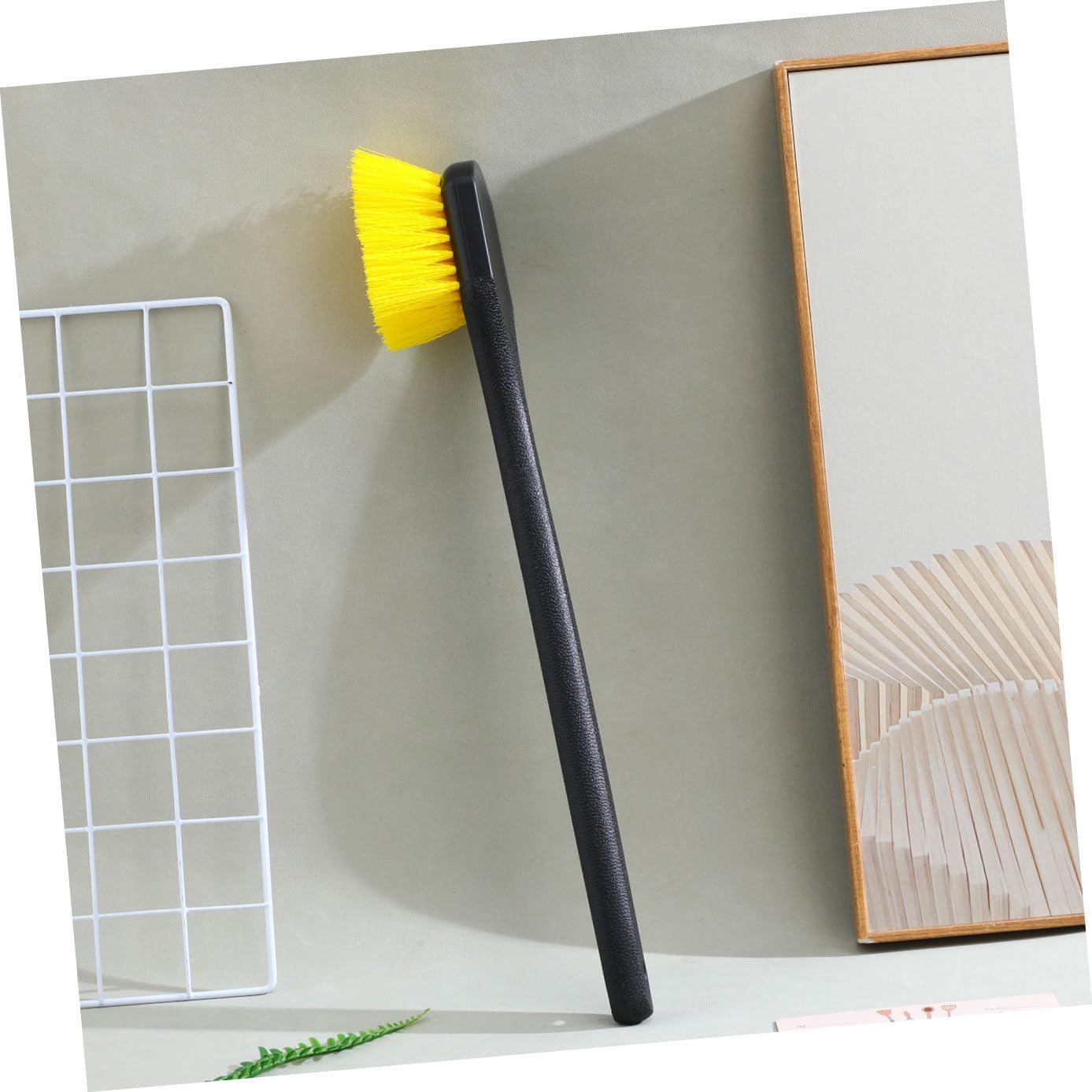 Ipetboom Car Tire and Rim Cleaning Brush Long Handle Stiff Nylon Bristles Automotive Detailing Tool Yellow Tire Scrub Brush for Wheel Care and Exterior Car Wash