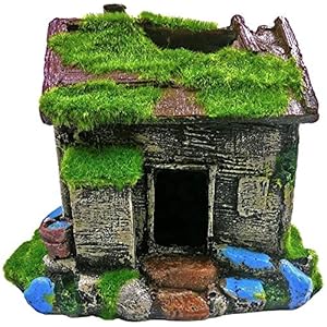 M2cbridge Aquarium Decorations Fish Hideout House Betta Cave with Green Lifelike Moss (Style 2)