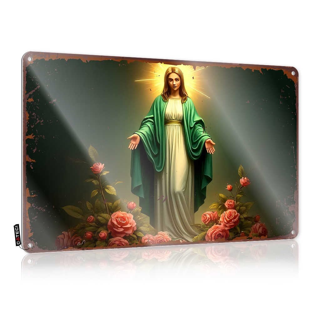 Fzfn Men's Colour Matal Sign Beautiful Home Decor Accessory Radiant Virgin Amidst Blooming Roses - Vintage Wall Decor For Living Room(20X30cm)