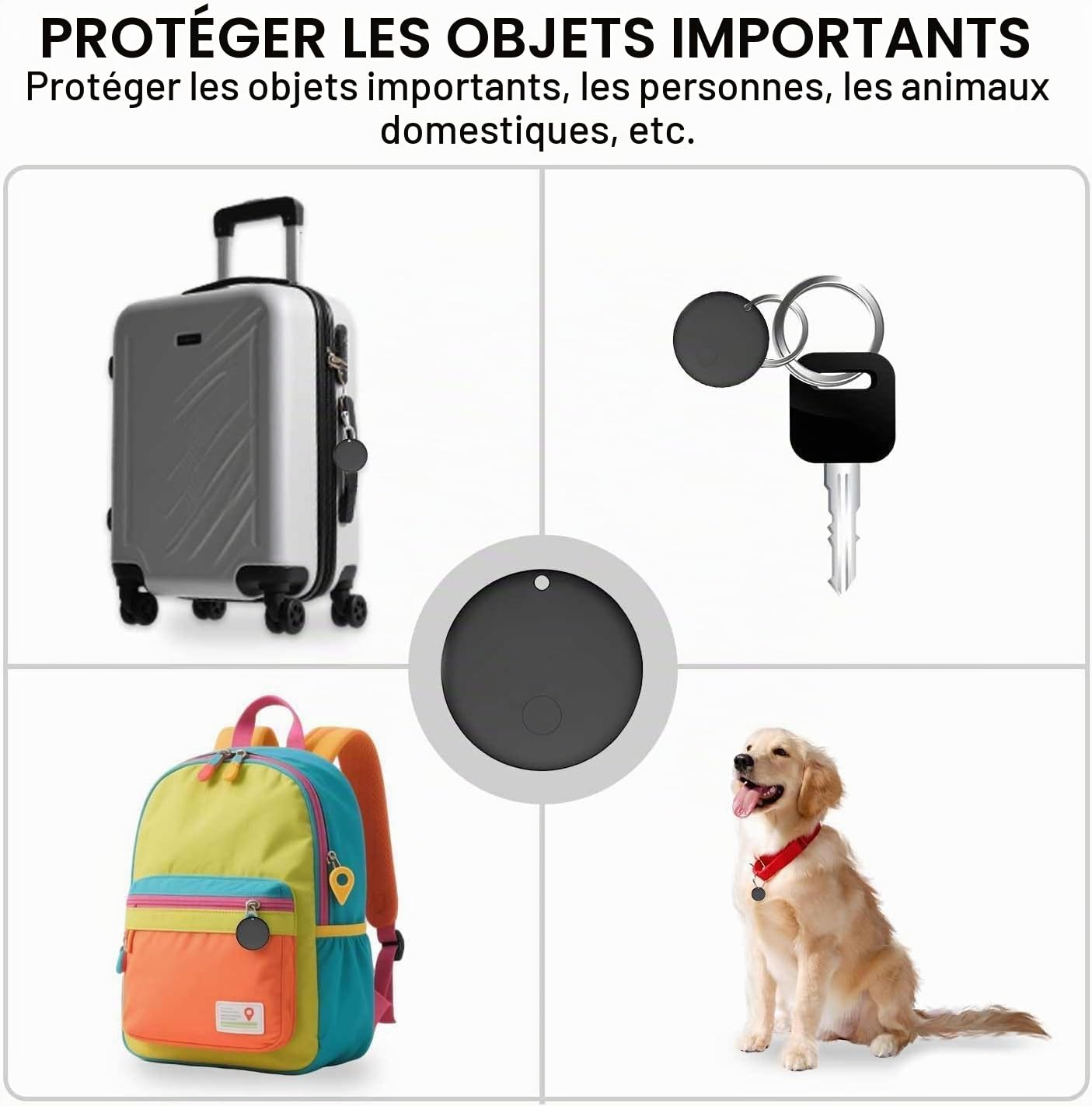 Traceur GPS Voiture Smart Tag Android, Fonctionne avec l’app Google Localiser (Uniquement Android), Localisateurs D’Objets Bluetooth pour Valises/Portefeuilles/Clés/Sacs/Bagages/Animaux de Compagnie