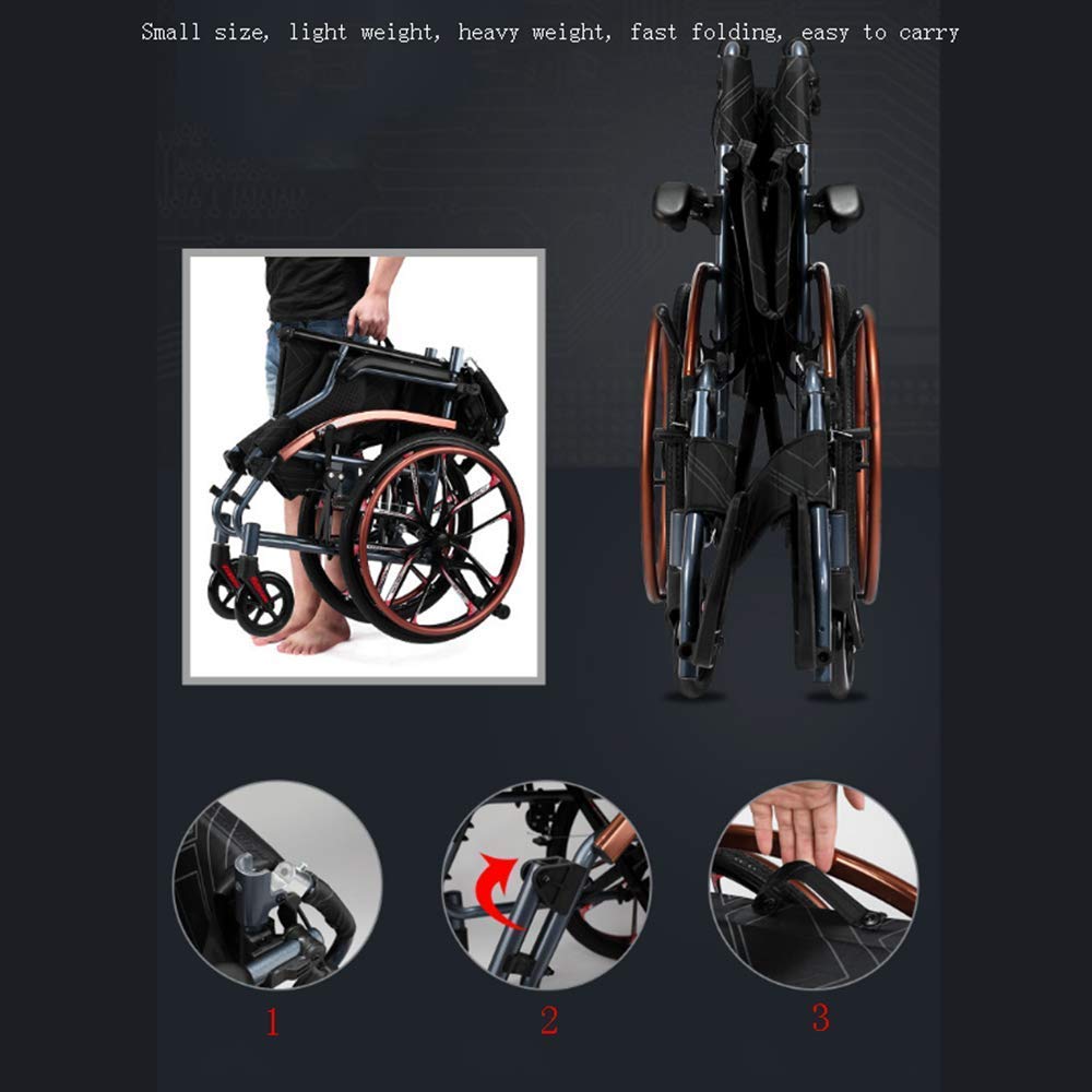 Silla de ruedas manual ligera y plegable para personas mayores, con brazos hasta el escritorio y reposapiernas abatibles, para adultos