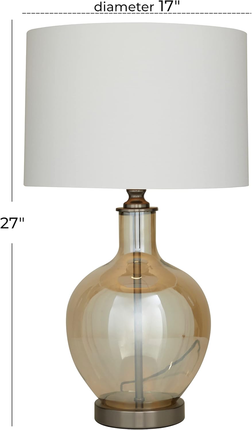 Deco 79 Glass Room Table Lamp Accent Lamp with Drum Shade, Lamp 17" x 17" x 27", Champagne
