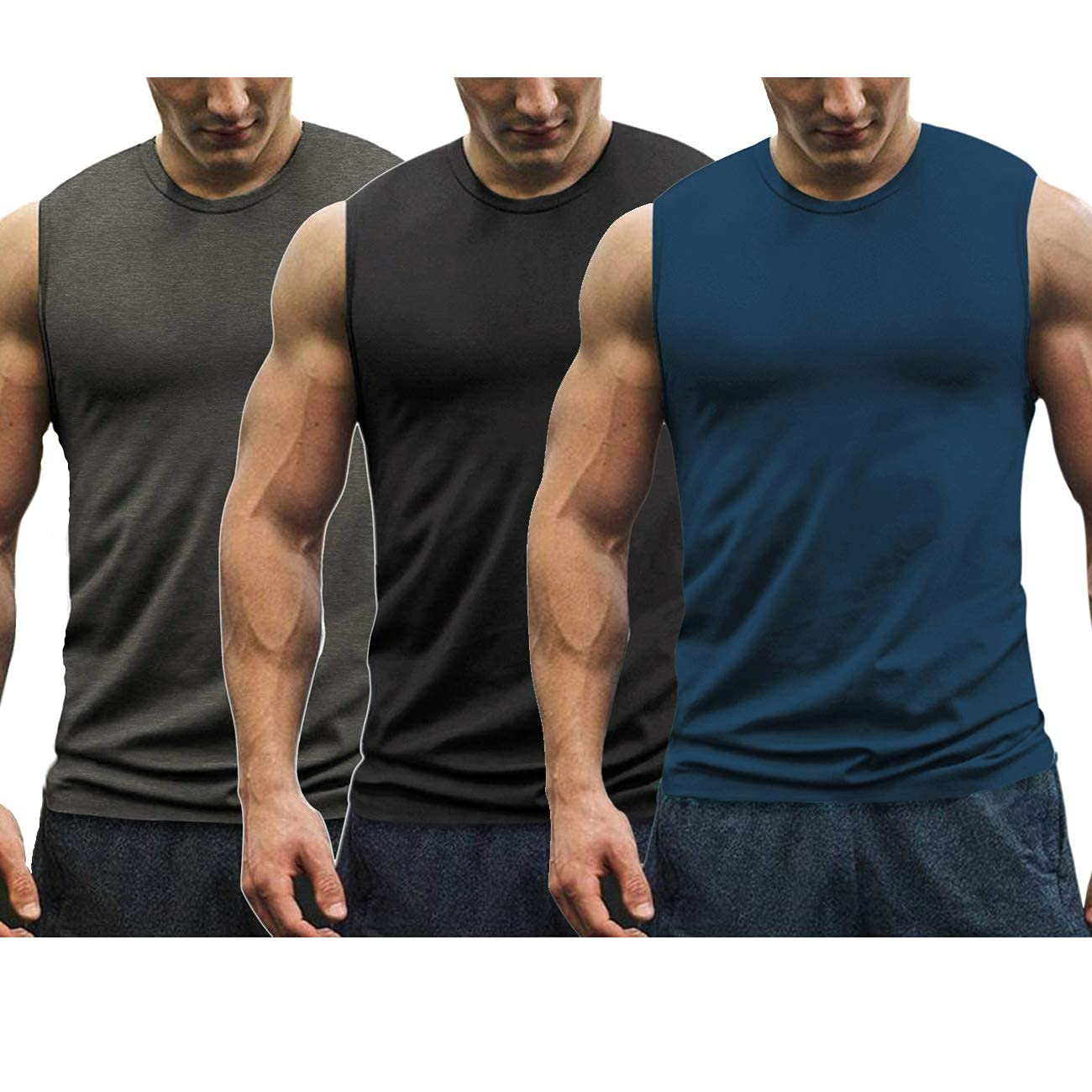 COOFANDY Męski podkoszulek, 3 szt., bez rękawów, podkreślający mięśnie, sportowy, fitness, okrągły dekolt