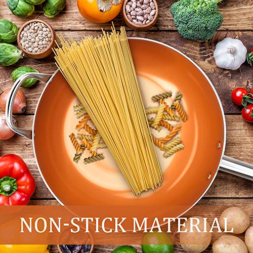 image for SHINEURI 12 Inch Copper Wok Pan and Stir Fry Pan with Lid, Nonstick Co