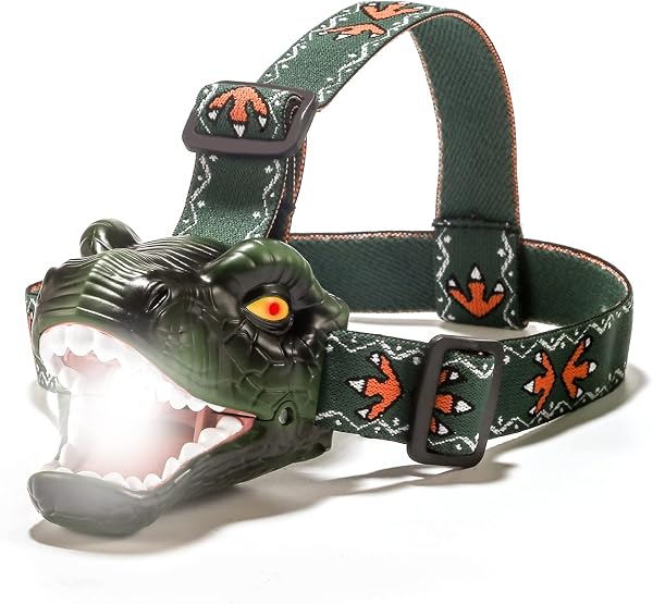lelefa Dinosaur Kids Headlamp, T-Rex Led Headlamp Flashlight, Dinosaur Toy Headlamp Flashlight with 4 Lighting Mode for 