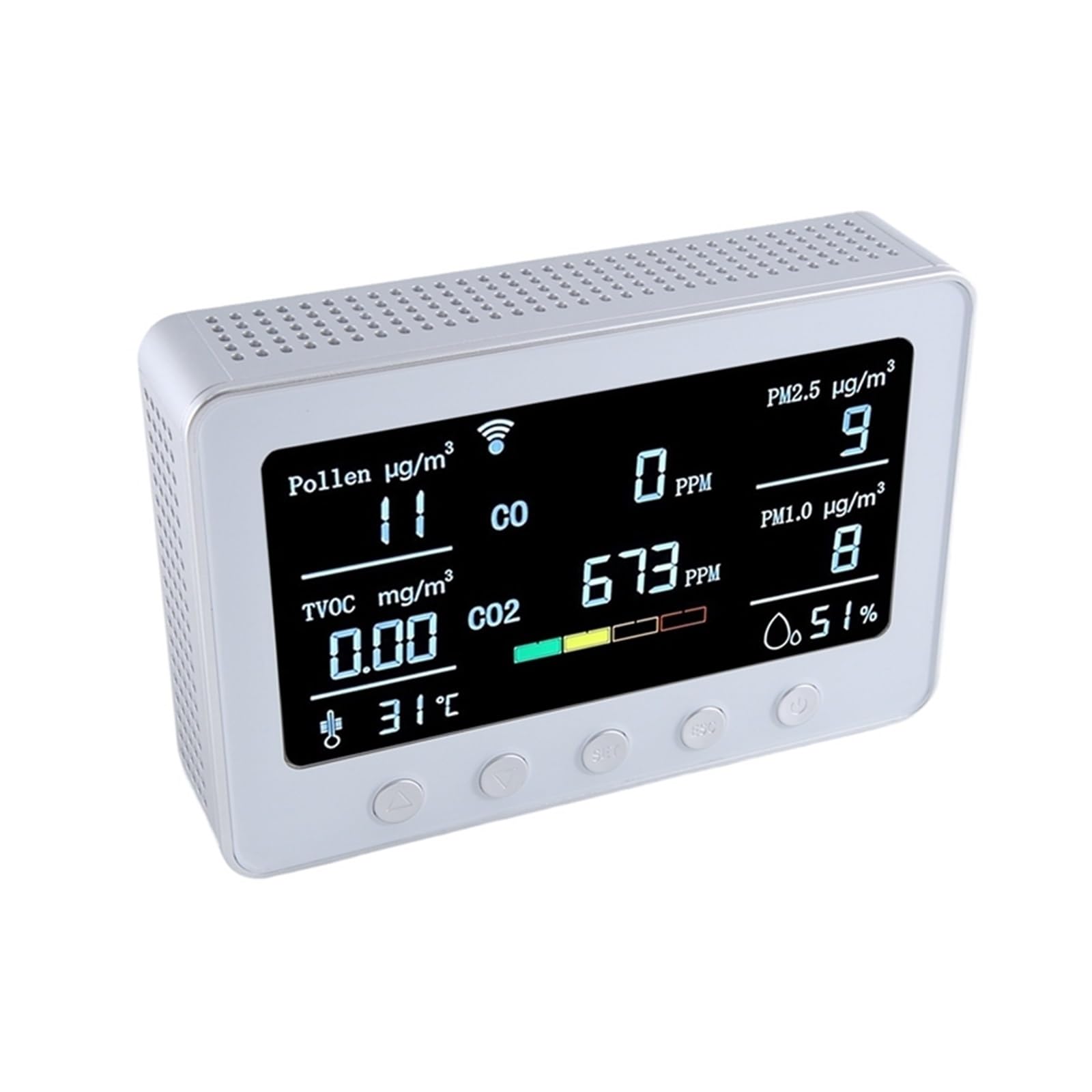 Monitor ści powietrza Wi-Fi wykrywa pyłki TVOC CO CO2 PM2.5 1.0 Temp RH Iot Kontroler Rejestrator danych RS485, Zegarek Atmosa