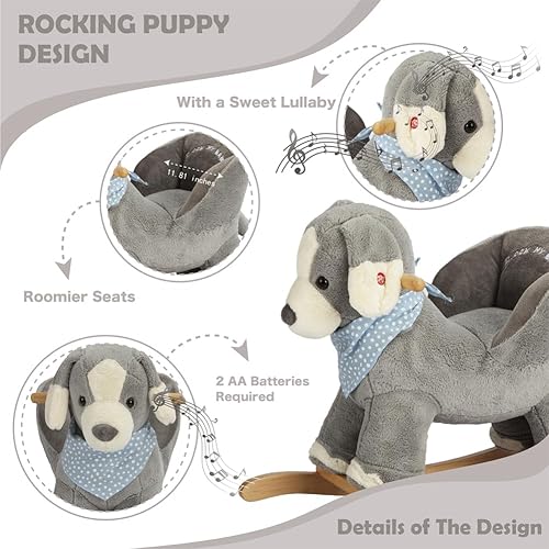 Miniatura 2 de Rock My Baby Caballo mecedor de llama de alpaca con silla, juguete mecedor de peluche de peluche, juguete mecedor de madera para niños pequeños y