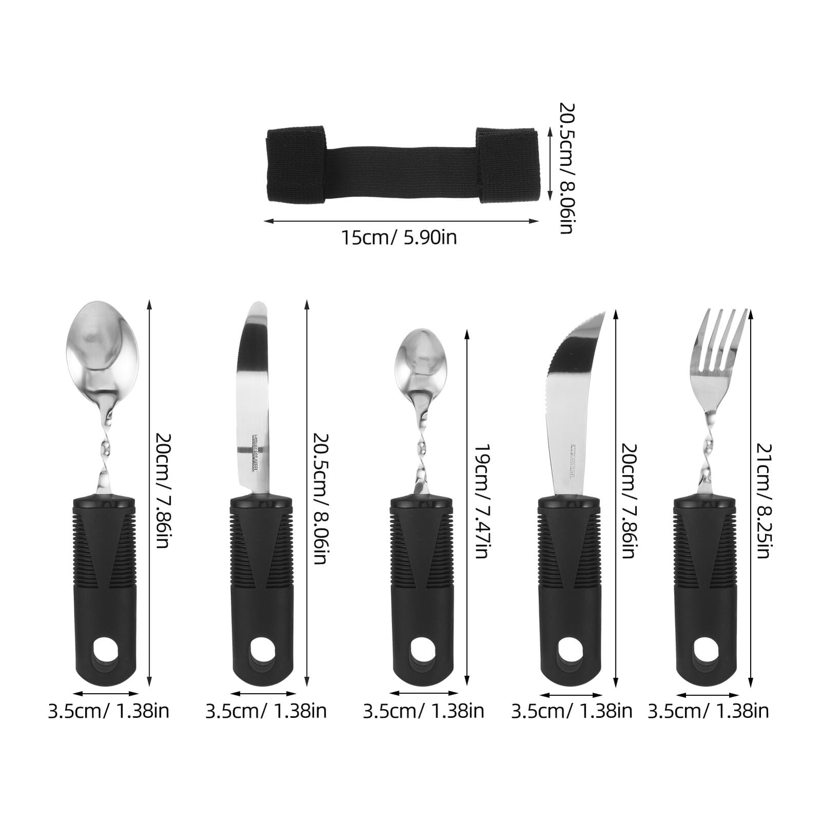 Set 5 Pezzi Posate Adattabili Anti-Shake in Acciaio Resistente Impugnatura Antiscivolo Pieghevole per Anziani e Adulti Disabili Utensili per Mangiare Manico Ergonomico e Supporto
