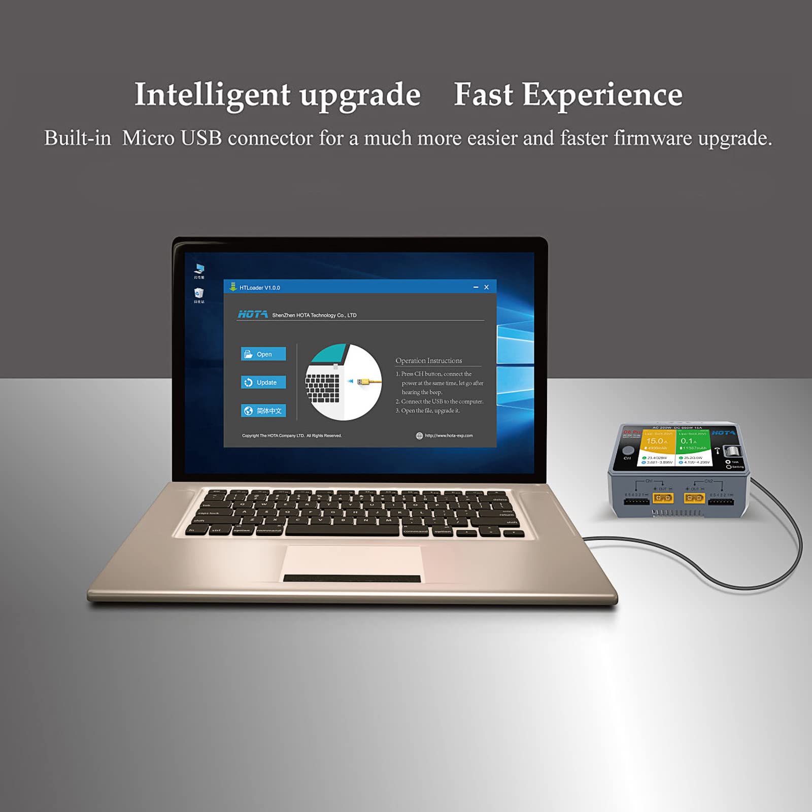 HOTA D6 Pro Balance Chargeur : chargeur intelligent à deux ports avec téléphone sans fil pour batterie LiPo Li-ion LiHv Nicd NiMH Batterie RC voiture drone prend en charge l'entrée AC/DC (bleu
