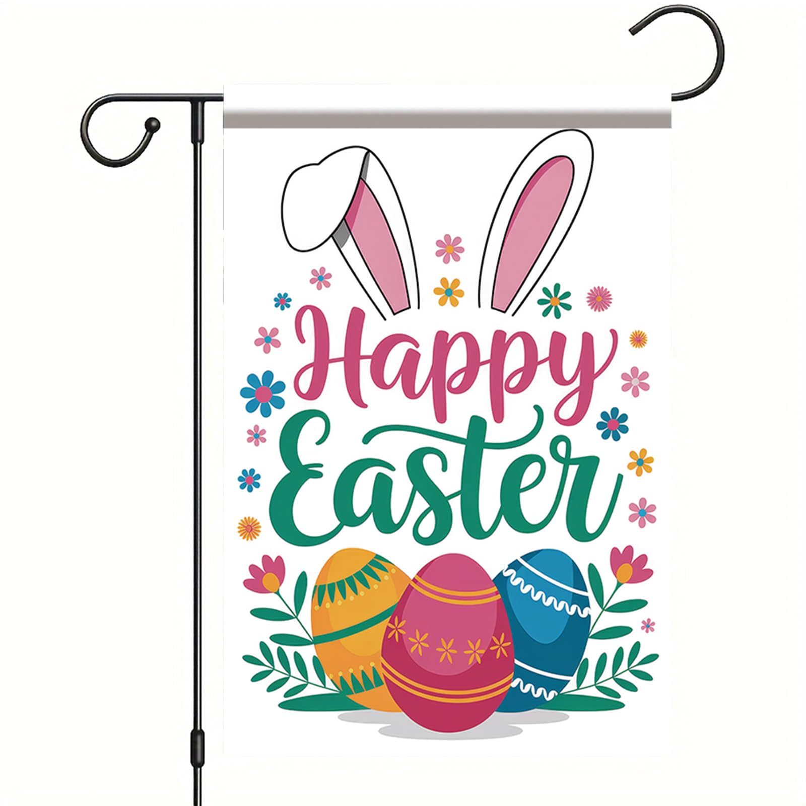Starlit Patio Happy Easter Garden Flag 12x18 Inch Double Sided Bunny Ears Colorful Rabbit Easter Eggs Spring Flowers Holiday Anniversary Yard Outdoor Small Seasonal Decoration