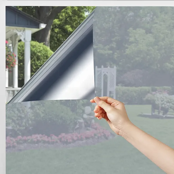 Volcanics One Way Window Privacy Film Sun Blocking Window Tinting Film for Home Heat Control Mirror Tint Film Static Cling Reflective Solar Window Film 17.5 x 78.7 Inches, Black Silver