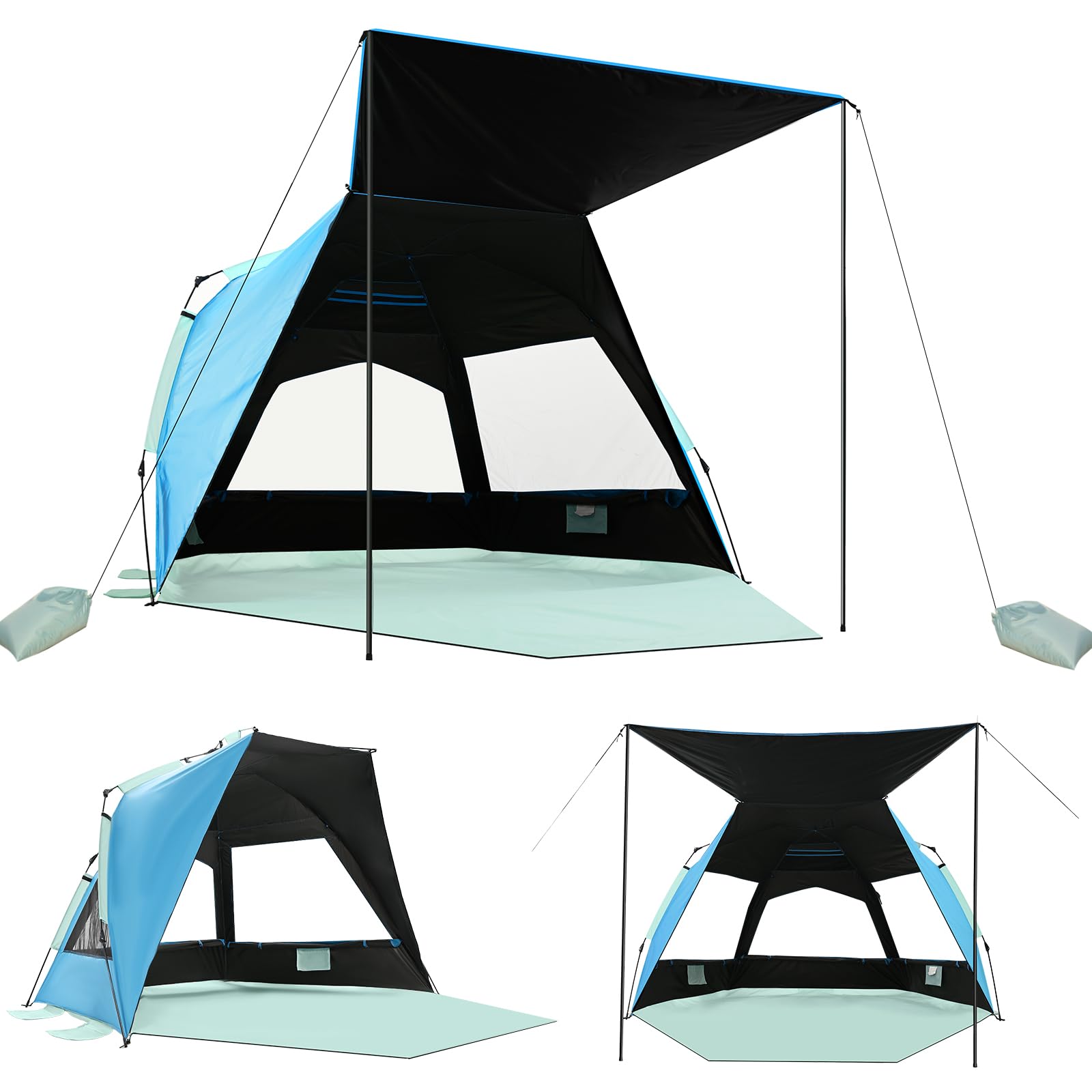 DoCred Pop Up Beach Tent - 4 Person Beach Tent Sun Shelter with Removable Canopy, Beach Tent Sun Shade Shelter with UPF 50+ UV Protection, Portable Beach Tent Outdoor Beach Shade Tent Easy Setup