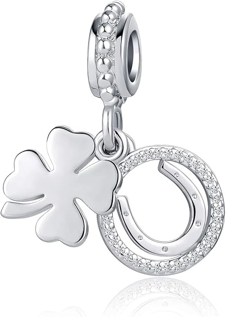 SBI Jewelry Lucky Clover Horseshoe Charm for Bracelets Four Leaf Dangle Silver Love Gift for Women Girls Daughter Sister BFF Friends Grandma Granddaughter Auntie Birthday Valentines Mothers Day