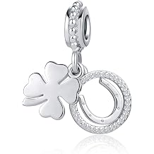 Silver Horseshoe Charm fits Pandora Bracelet Necklaces Pendants Bead Four-Leaf-Clover Lucky Charm Gift for Women Birthday Jewelry Gifts