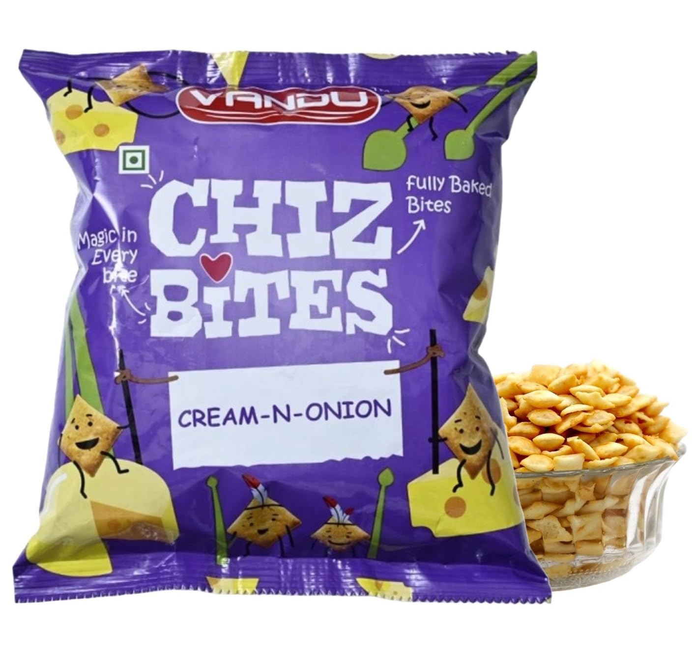 CHIZ BITES Fully Baked Cheeseling Nibbles - Irresistible Snack Delight (Cream & Onion Flavor, 135 g (Pack of 5))
