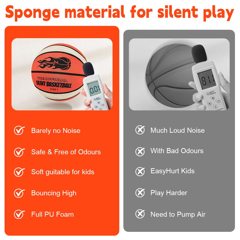 Silent Basketball, Silent Shot Basketball Größe 7, SilentBasketball Indoo, LautloserBasketball, Hochdichter Schaumstoff, Silent Ball Basketballs Für Training